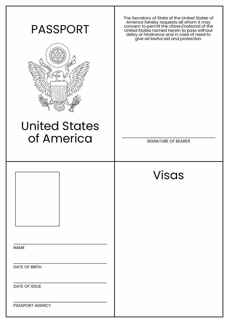 the passport form is shown in black and white, with an eagle emblem on it