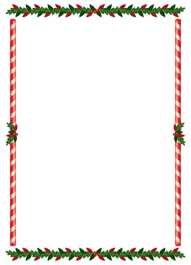 a christmas frame with holly and candy canes on the border, in red and green