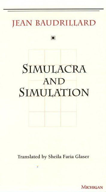 a book cover with the words simulacra and simulation written in black ink