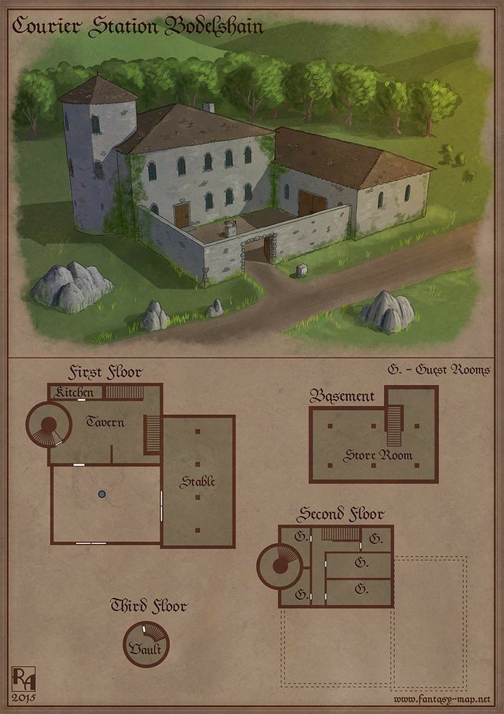 an old house is shown with plans for the front and back sides, including two floors