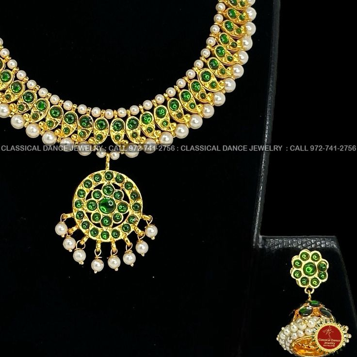 Design by Classical Dance Jewelry® ❥ GREEN Color And Designer Traditional Kemp Temple Indian Jewelry Mango Design with white stone short haram or necklace For Everyone ❥ Age : 4 and above ❥ Model No : Green Mango with white stone ❥ You Can wear this set especially for Bharatnatyam And Kuchipudi Dance Performances and in Parties, Engagement, Weddings, Birthdays. ❥ Handmade Indian Item so there is slight variations. ❥❥❥ Set includes ☛ Short Necklace with earrings option ❇️ Imitation Jewelry by nature is little soft compared to real jewelry so little shape variations and dents could happen during shipping even after taking complete care in packing ❇️ Imitation Jewelry items by nature will show slight discolorations around soldering or embossed designs areas and black spots. ❇️ Imitation Jewel Temple Indian, Kuchipudi Dance, Mango Design, Green Mango, Fancy Flowers, Classical Dance, Dance Accessories, Dance Jewelry, Real Jewelry