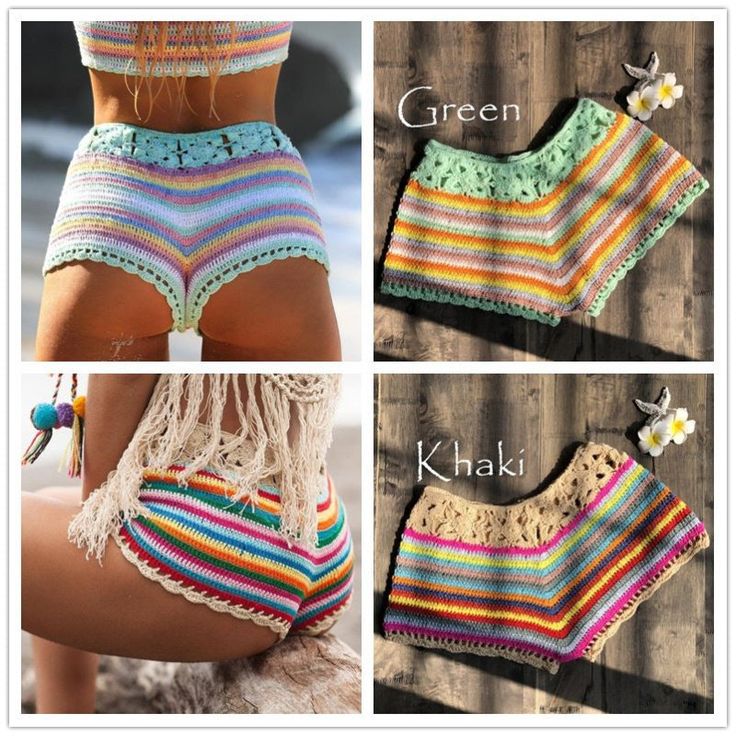 Style: Boho & Vacation Fabric: Polyester Pattern: Stripe Element: Non Strap Type: Strapless Main Composition: Polyester Season: Summer Fitted Beach Shorts For Summer, Bohemian Short Swimwear For Beach Season, Fitted Beachy Shorts For Beach Season, Multicolor Crochet Swimwear For Summer, Fitted Summer Shorts For Beach, Fitted Beachy Shorts For The Beach, Summer Crochet Bottoms For Beach, Summer Crochet Stretch Swimwear, Multicolor Seamless Bottoms For Summer