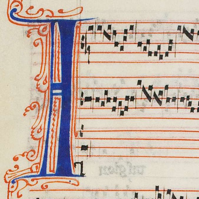 an illuminated manuscript with musical notes and symbols