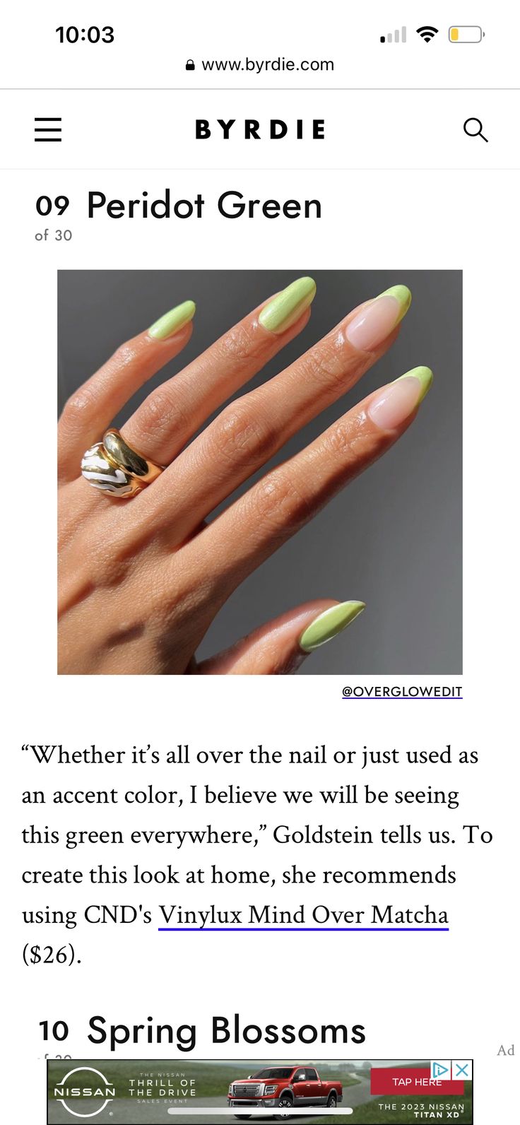 August Peridot Nails, Peridot Green Nails, Peridot Nails Designs, Peridot Nails, Nissan Titan Xd, Cnd Vinylux, Peridot Green, Spring Blossom, Green Nails