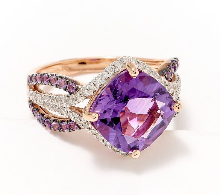 We can't take our eyes off the vibrant amethyst that sits at the center of this statement-making ring. A stunning arrangement of smaller amethysts and diamonds complete the mesmerizing design. From KALLATI. Luxury Hallmarked Amethyst Ring For Formal Occasions, Luxury Amethyst Rings With Intricate Design, Luxury Faceted Amethyst Ring For Formal Occasions, Luxury Multi-stone Amethyst Ring For Formal Occasions, High-end Vintage Amethyst Ring For Formal Occasions, Mafia Princess, Purple Amethyst Ring, Princess Luna, White Diamond Ring