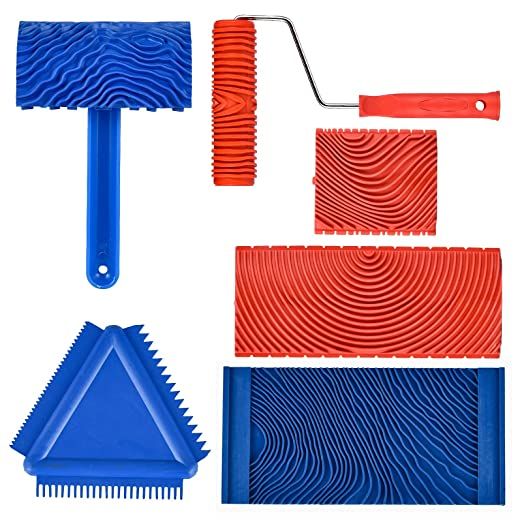 three different types of brushes and combs on a white background, one is blue and the other is red