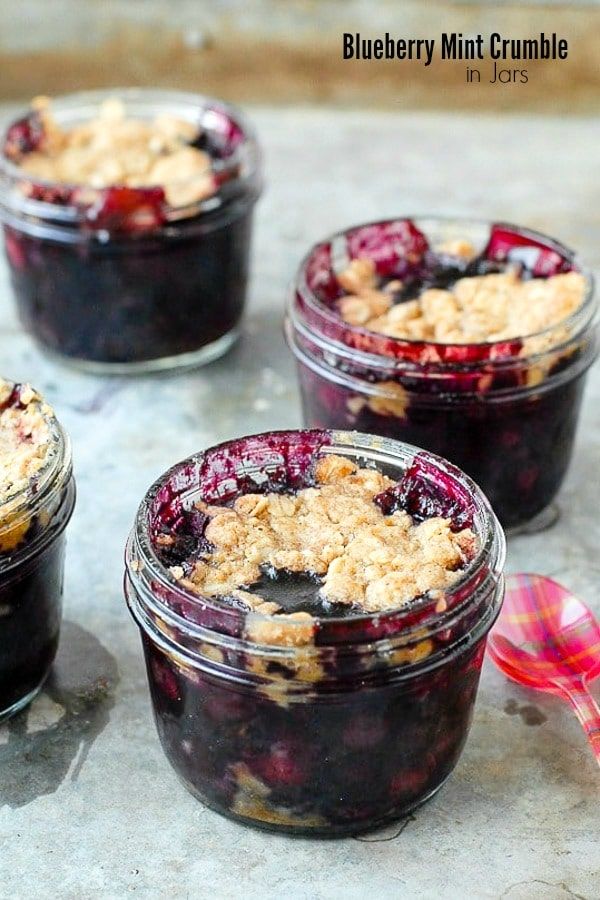 blueberry muffin crumbles in small glass jars