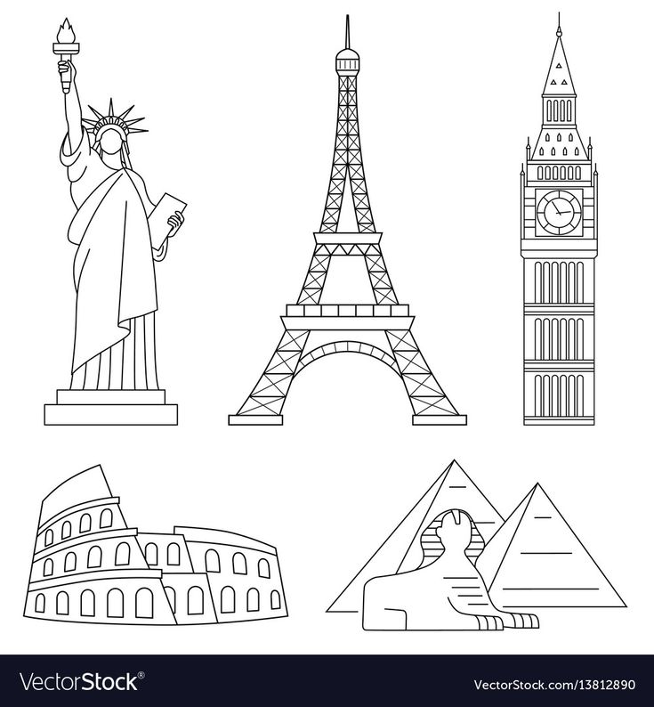 the symbols of the world in black and white eps10896 - eiffel tower, statue of liberty