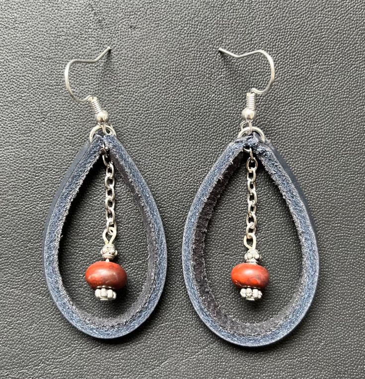 handmade with sterling silver and leather Handmade Leather Earrings For Gifts, Unique Beaded Leather Jewelry, Handmade Teardrop Beaded Earrings For Everyday, Bohemian Leather Jewelry For Everyday, Bohemian Everyday Leather Jewelry, Handmade Leather Earrings For Everyday, Handmade Leather Everyday Earrings, Leather Round Beads Jewelry For Gift, Artisan Leather Nickel-free Earrings