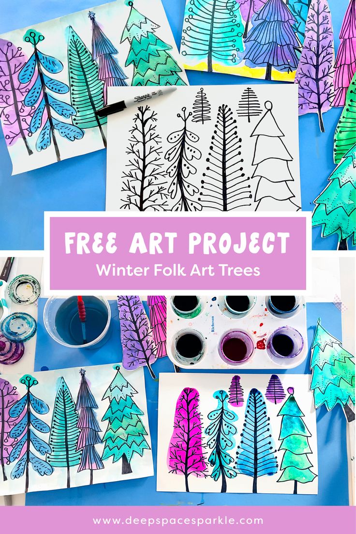 art project for kids to make winter folk trees