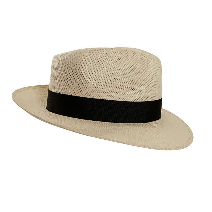 Our refined fedora hat adds a touch of sophistication to any outfit with its structured shape, pinched crown, and downturned brim. Whether worn for a casual stroll or a formal event, this timeless piece exudes an air of exclusivity and elegance. Classic Flat Brim Fedora For Travel, Classic Flat Brim Fedora For Spring, Classic Fedora Hat For Spring, Modern Wide Brim Hat For Formal Occasions, Elegant Fitted Hat With Flat Crown, Elegant Spring Top Hat With Flat Crown, Classic White Fedora Sun Hat, Classic Fedora For Vacation, Elegant Fedora With Curved Brim For Travel