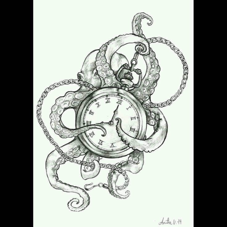 an octopus clock with chains around it's neck and tentacles attached to the clock