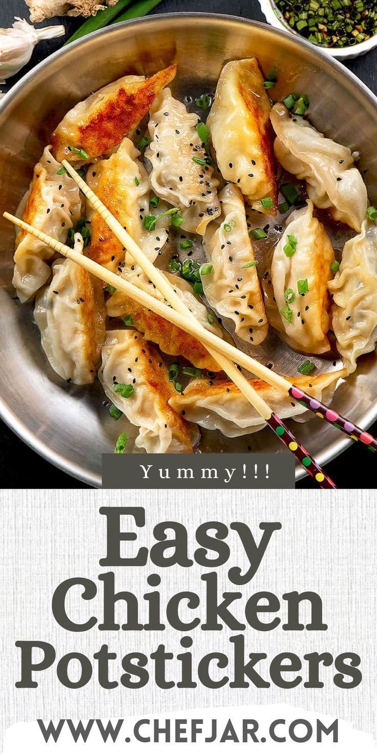 Easy Chicken Potstickers are perfect for snacking or as an appetizer! Potsticker Wrapper Recipe, Potstickers Recipe Chicken, Chicken Pot Stickers Recipe Easy, Pot Sticker Recipe, Cheesecake Factory Potstickers, How To Cook Pot Stickers, Easy Pot Stickers Recipe, Asian Potstickers, Fried Chicken Dumplings