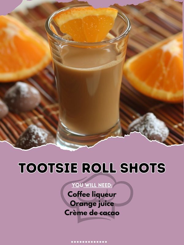 an advertisement with oranges and chocolate on the side for tootsie roll shots