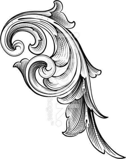 an ornate design with swirls and waves in black ink on white paper, vintage line drawing