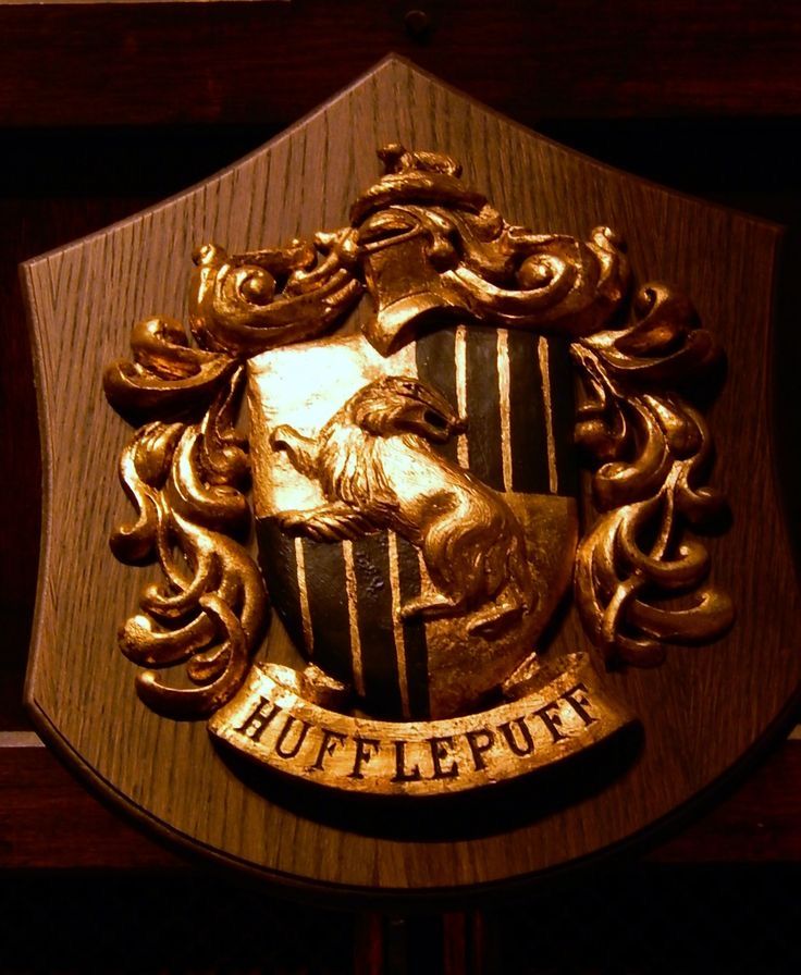 a wooden plaque with a lion on it's face and the words hulllepuff