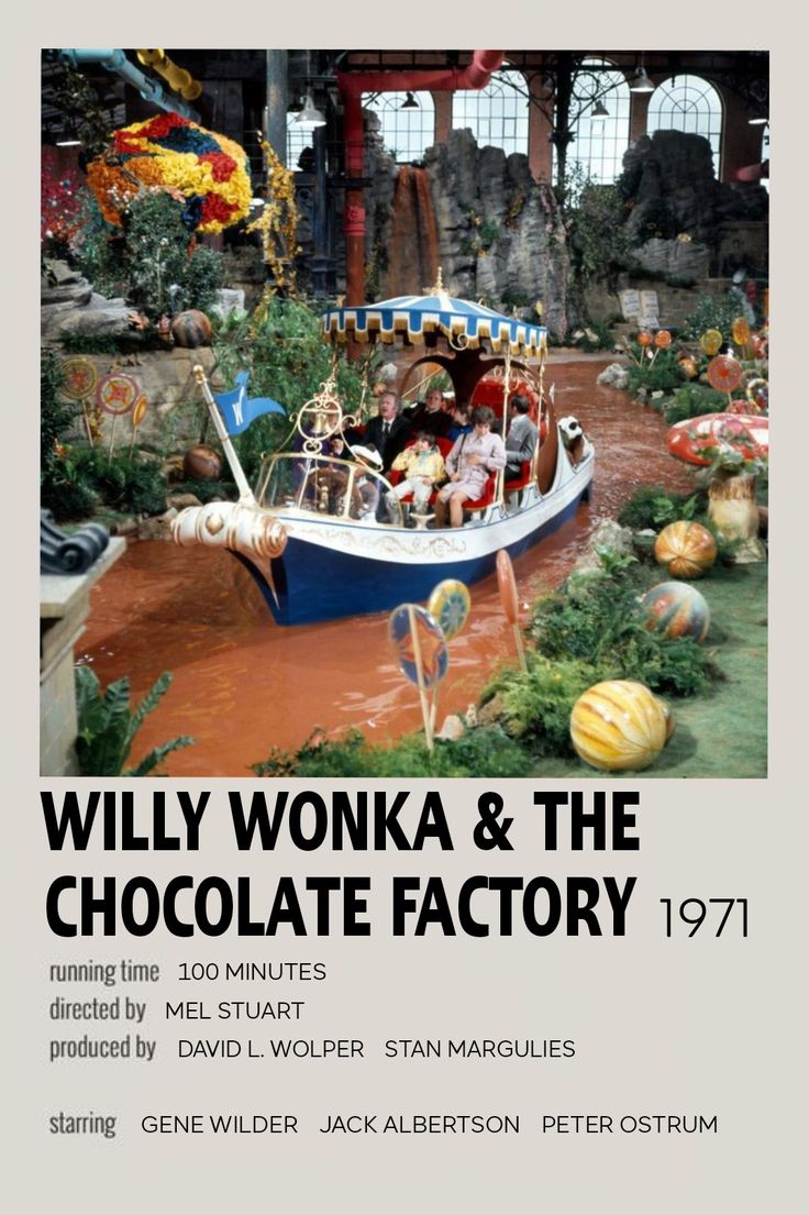 the poster for willy wonka and the chocolate factory, 1971 is shown in white