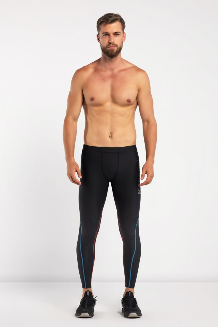 Velocity 'Compression-X' Meggings - Kapow Meggings Body Fitness Men Model, Functional Breathable Tights For Training, Functional Full-length Black Tights, Black Compression Breathable Tights, Functional Black Activewear For Swimming, Sporty Black Breathable Tights, Black Compression Leggings With Breathable Fabric, Technical Black Compression Bottoms, Compression Moisture-wicking Black Tights