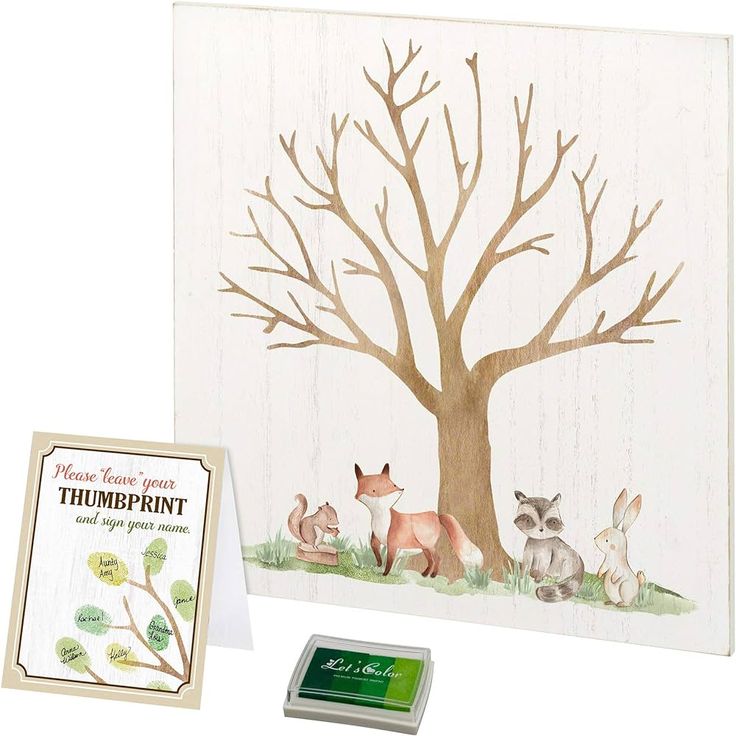 a card with an image of two foxes and a tree