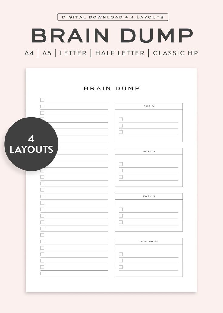 Printable Brain Dump Journal, Thought Organizer, Brain Dump Productivity Planner, ADHD Thought Journal, ADHD Notes | 5 Sizes, 4 Layouts | Printable Planner by  Joseph Nichols Brain Dump Planner, Brain Dump Template Free Printables, Thought Organizer, Brain Dump Journal, Homework Planner Printable, Brain Dump Template, Dump Journal, Thought Journal, Brain Dumping