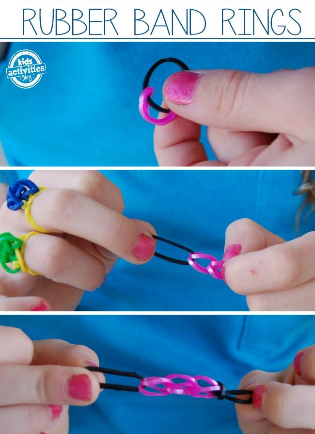 two pictures show how to make rubber band rings for fingernails and nail polish