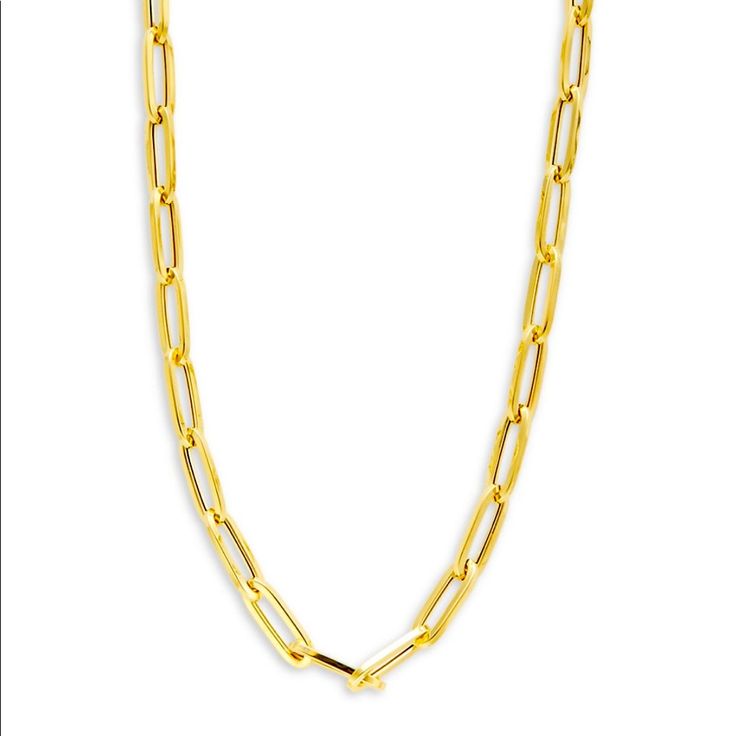 This Paperclip Chain Necklace Is Crafted From 14k Yellow Gold (Not Plated) 14k Yellow Gold Lobster Clasp Made In Italy New In Box Size Length, About 18" Fine Jewelry Paperclip Chain Link Necklace, Fine Jewelry Paperclip Chain Necklace, Formal 14k Gold Cable Chain Necklace, Luxury Yellow Gold Paperclip Chain Necklace, Formal Link Chain Necklace With Cable Chain, Formal Fine Jewelry Chain Necklace With Rectangular Links, Formal Cable Chain Necklace With Link Shape, Yellow Gold Paperclip Chain Necklace With Solid Link, Formal 14k Gold Necklace With Paperclip Chain