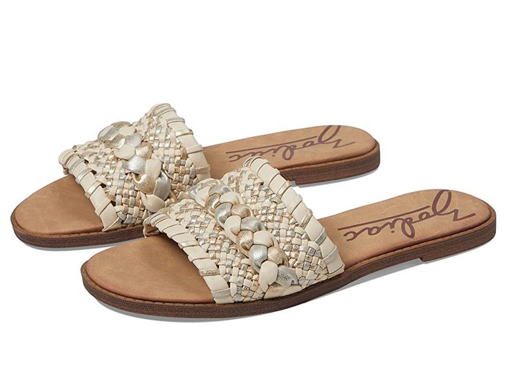 ZODIAC Colleen - Women's Shoes : Gold/Silver : Take your comfort to the next level wearing the super comfy ZODIAC Colleen Sandals. Synthetic upper. Synthetic lining and insole. Slip-on style. Signature brand detailing on the insole. Round toe design. Synthetic outsole. Imported. Measurements: Weight: 7 oz Product measurements were taken using size 9, width M. Please note that measurements may vary by size. Slip-on Sandals With Woven Sole, Casual Synthetic Slippers With Woven Sole, Beach Slides With Ortholite Insole And Closed Toe, Slip-on Sandals With Ortholite Insole For Beach, Toe Designs, Product Reviews, Next Level, Women's Shoes, Silver Gold