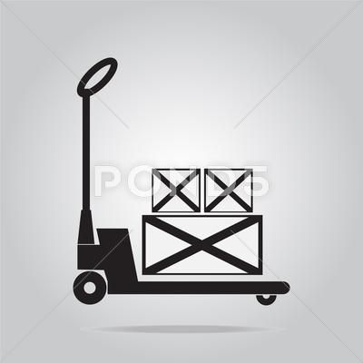 a forklift with boxes on it and a light pole in the background stock illustration