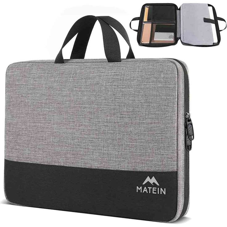 a gray and black laptop case with two compartments