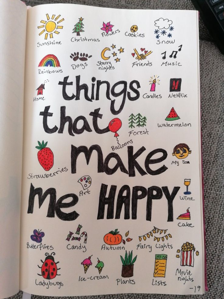 an open book with the words things that make me happy written on it