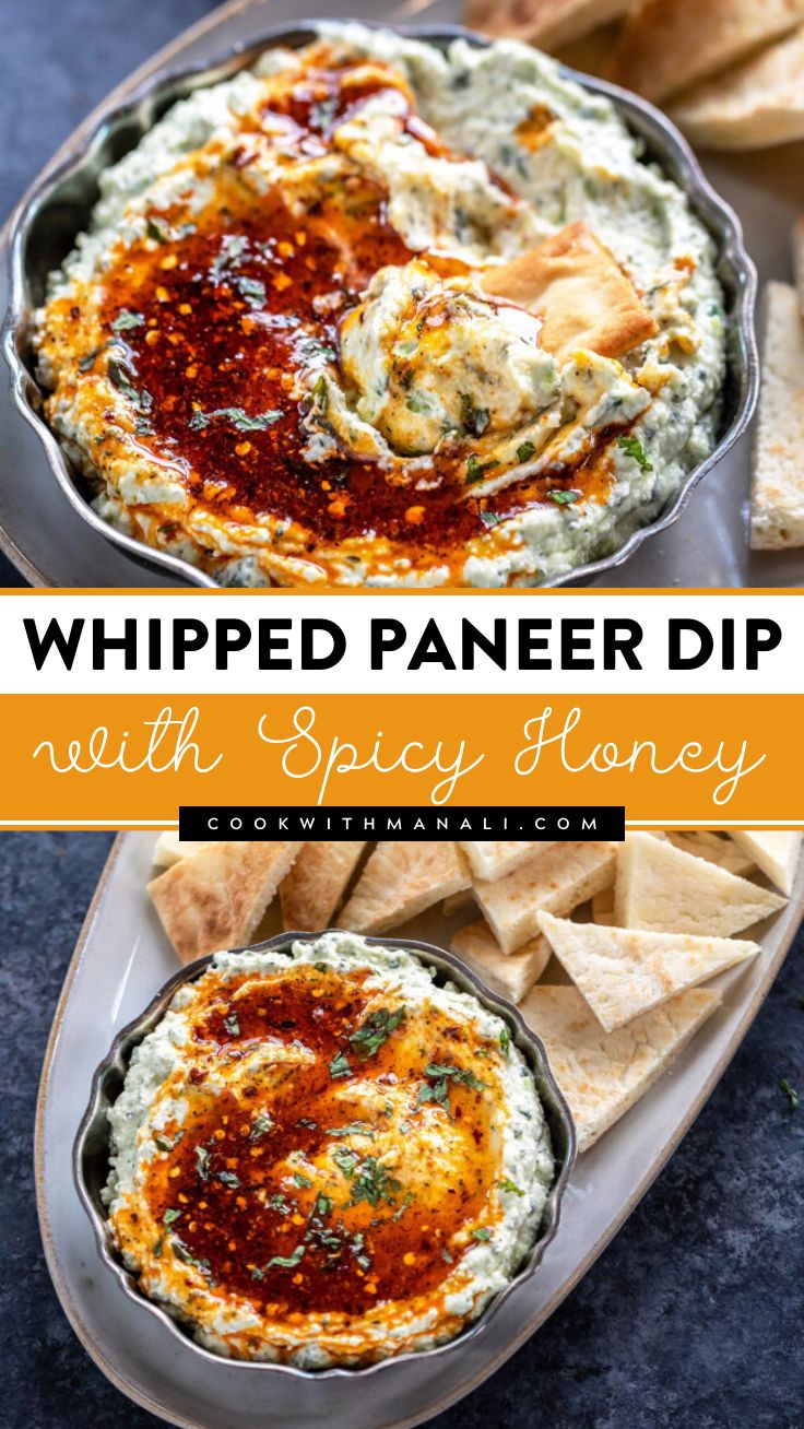 an image of whipped paneer dip with spicy honey