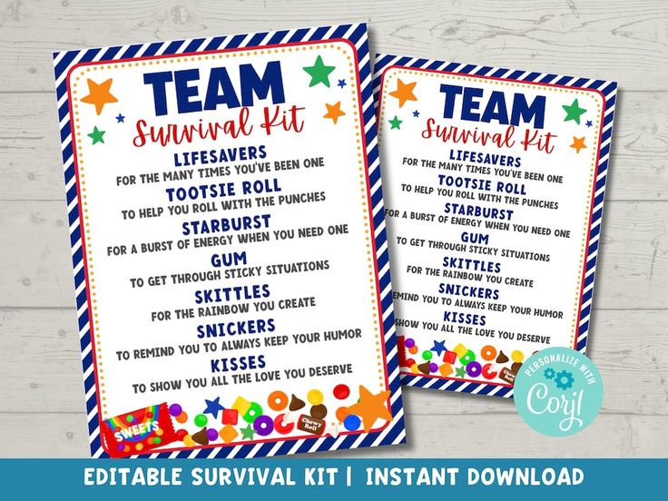 printable summer kit for kids with the text team survival kit