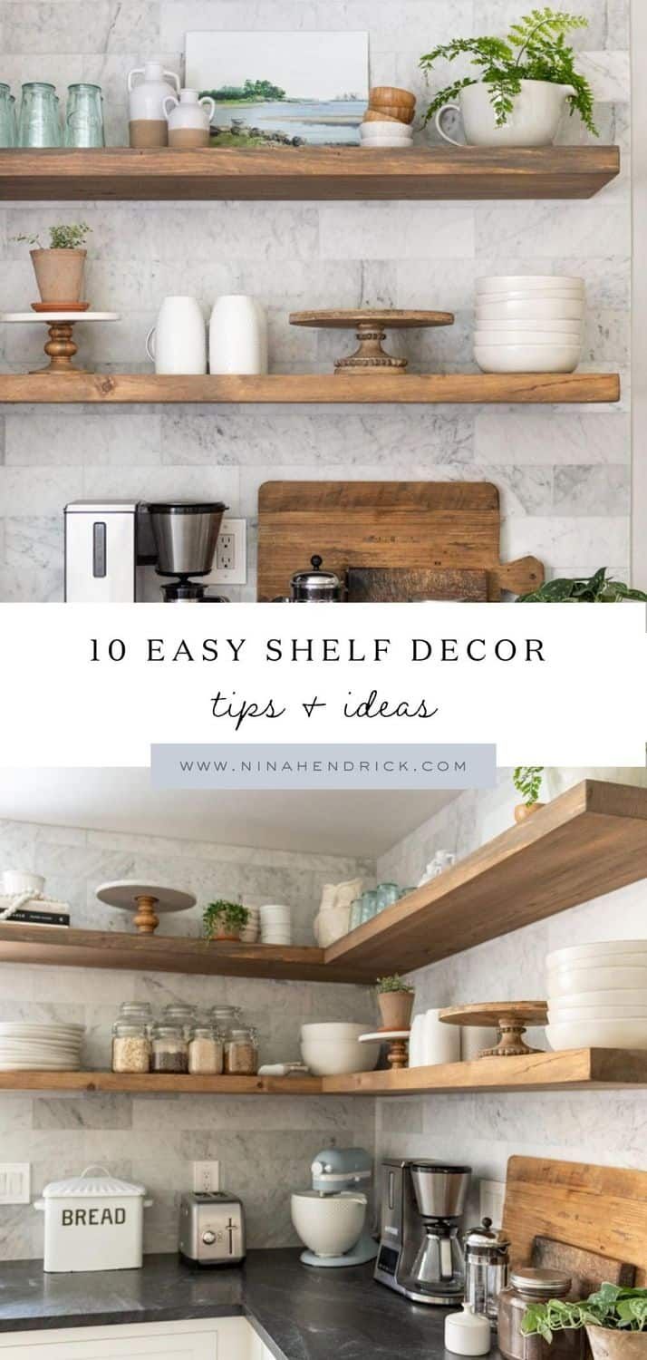 the top shelfs in this kitchen are made from wood and have open shelves above them