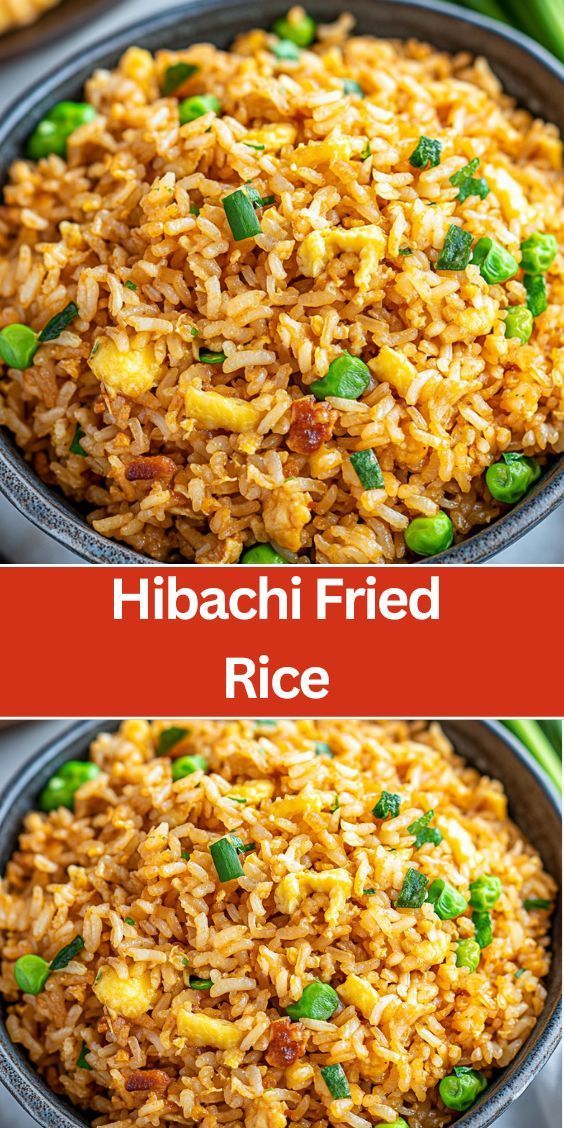 two pictures of different types of rice in pans with the words hibacchi fried rice