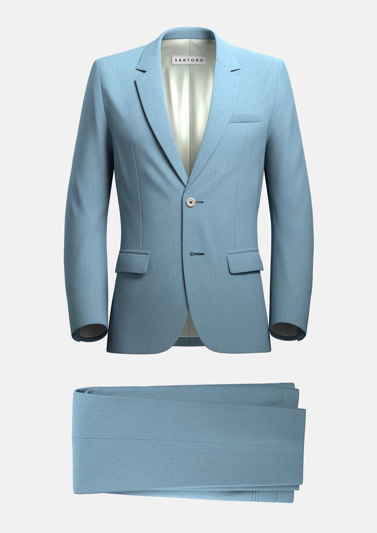 Astor Maya Blue Linen Suit - SARTORO Blue Summer Blazer With Suit Collar, Summer Blue Blazer With Suit Collar, Light Blue Notch Lapel Suit For Spring, Tailored Light Blue Suit For Business Casual, Tailored Light Blue Business Casual Suit, Blue Single Breasted Set For Spring, Blue Single-breasted Set For Spring, Light Blue Slim Fit Notch Lapel Suit, Light Blue Slim Fit Suit With Notch Lapel