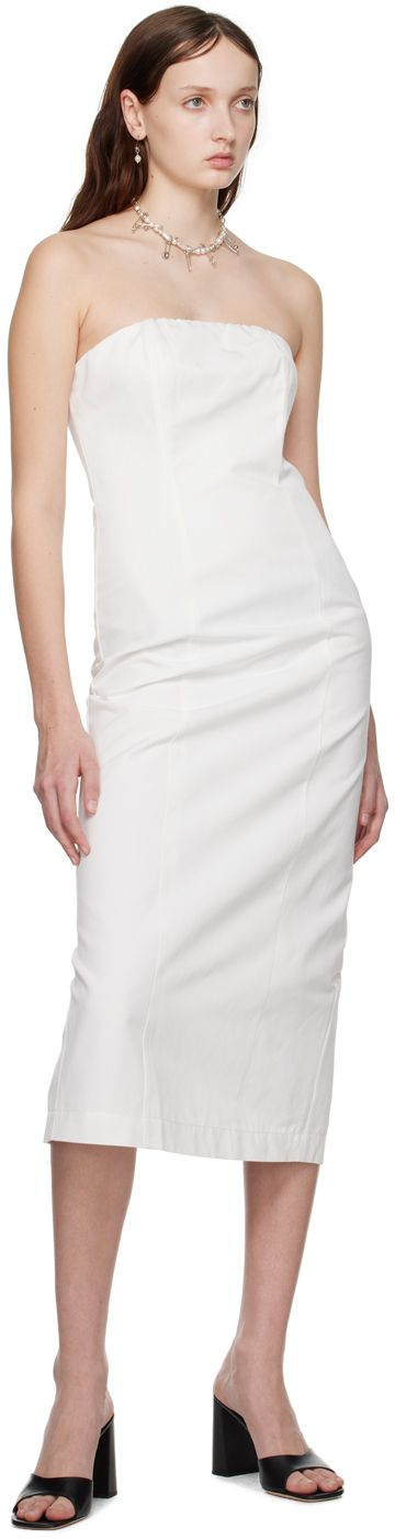 Cotton and polyester-blend ottoman dress. · Paneled construction · Elasticized straight neck · Concealed zip closure at back · Central vent at back hem · Full satin lining Supplier color: White Fitted Midi Dress With Pleated Back, Elegant White Midi Dress With Back Zipper, Workwear Midi-length Dress With Lined Skirt, Midi Length Workwear Dresses With Lined Skirt, Workwear Midi Dress With Lined Skirt, Elegant Fitted Dress With Lined Skirt, Elegant Fitted Dress With Invisible Zipper, Chic Formal Dress With Invisible Zipper, Formal Elastane Midi Dress With Back Zipper