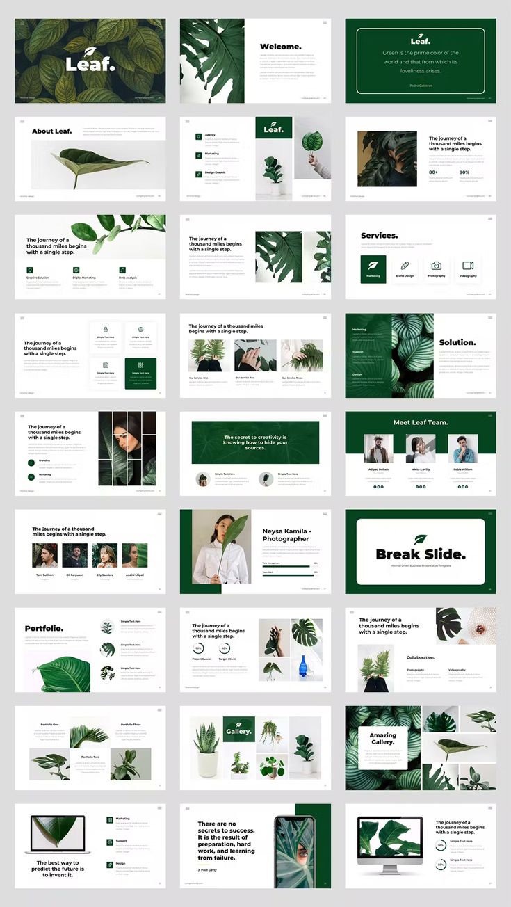 the green and white powerpoint presentation is displayed on top of each other, with many different