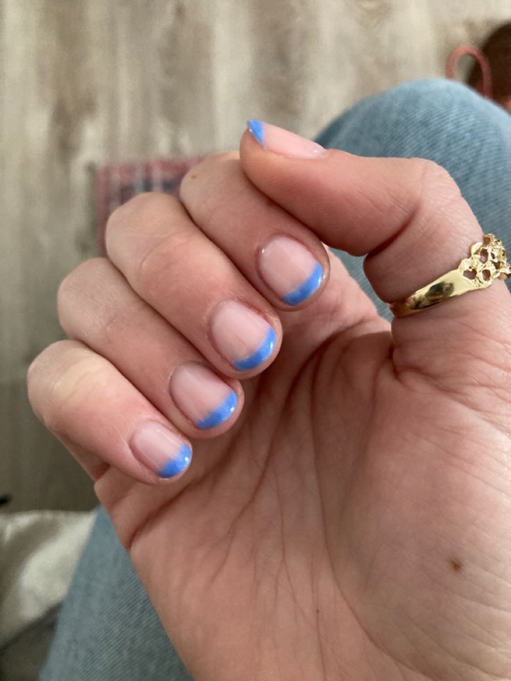 Short Color French Nails, French Manicure Blue Tips, Blue Tip Nails French Manicures, French Manicure With Blue, French Manicure Blue, Blue Tip Nails, Male Manicure, Blue French Nails, Blue French Manicure