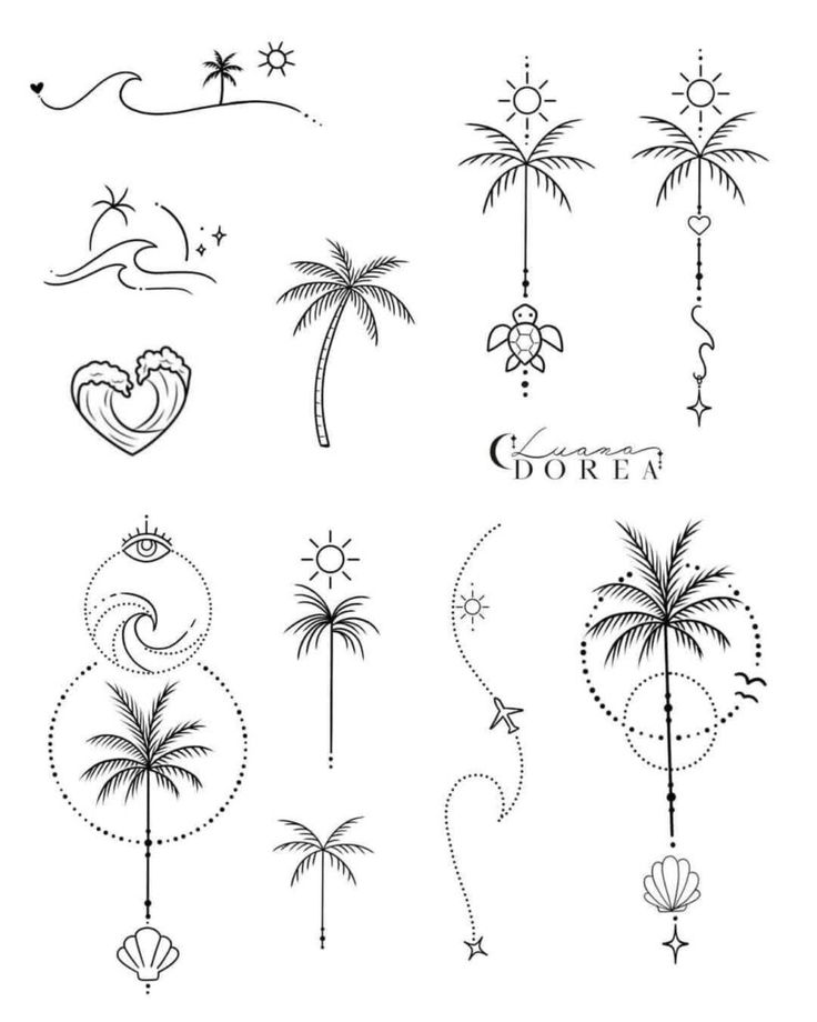 palm trees and other tattoos on a white background