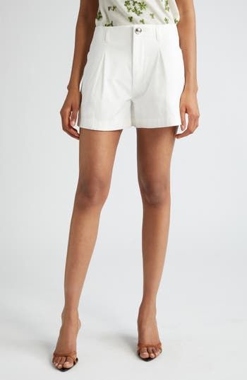 Keep your warm-weather look polished in these shorts impeccably tailored from stretch cotton and relaxed with front pleats. 4" inseam; 28" leg opening; 11 1/2" front rise; 15 1/2" back rise (size 44 IT) Zip fly with button closure Front slant pockets 95% cotton, 5% elastane Dry clean or machine wash, dry flat Made in Italy Designer Clothing Classic White High-waisted Bermuda Shorts, Elegant Knee-length Cotton Bermuda Shorts, Elegant Cotton Bermuda Shorts, Fitted Pleated Waist Shorts For Work, Elegant Fitted Shorts With Pleated Waist, Elegant Cotton Knee-length Shorts, Elegant Fitted Pleated Waist Shorts, Elegant Short Bottoms With Box Pleat, Classic Pleated Shorts