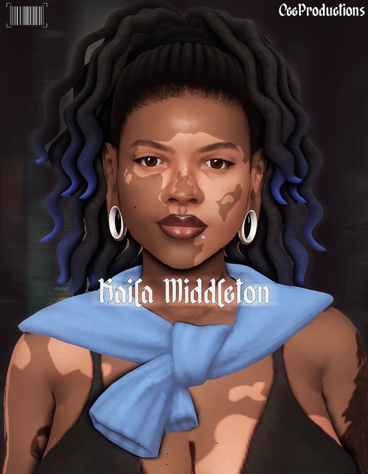 a digital painting of a woman with her hair in braids and wearing a blue top