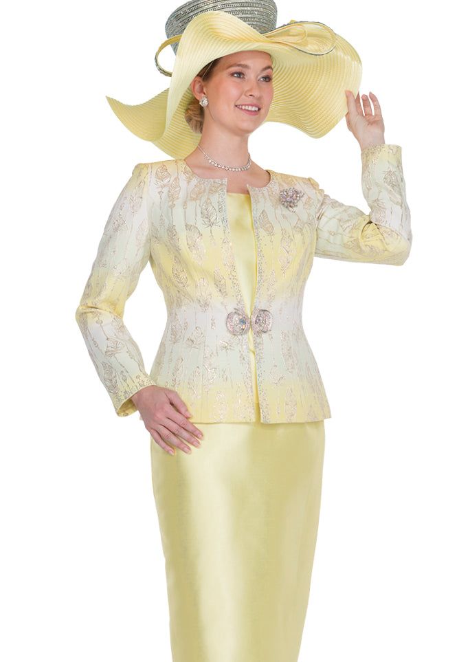 Elite Champagne 6002 yellow skirt suit Suit Colors, Church Suits And Hats, Brocade Skirt, Church Suits, Classy Dress Outfits, Matching Hat, Outfits With Hats, Classy Dress, Skirt Suit