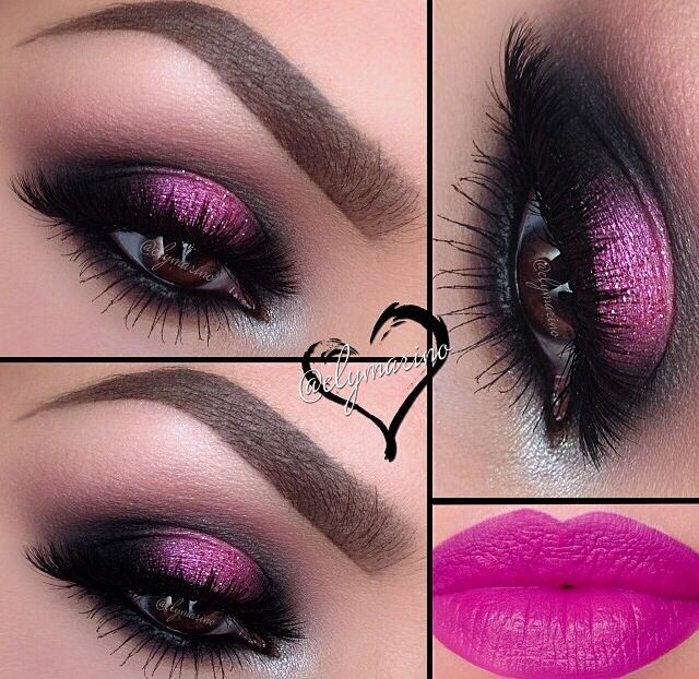 Smokey magenta eye with magenta colored lips Machiaj Smokey Eyes, Maquillage Yeux Cut Crease, Drag Make-up, Make Up Inspiration, Smink Inspiration, Beauty Make-up, Mineral Eyeshadow, Makijaż Smokey Eye, Pink Makeup