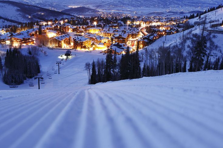 an image of a ski resort at night