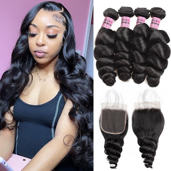 Hair Material: 100% Virgin Brazilian Human Hair, 10A Grade, No Really Shedding, No Tangle, No Bad Smell.Hair Color: Natural Black ColorHair Length: Hair bundles 8 - 28 inch are available, lace closure 8 - 20 inchHair Weight: Hair bundles about 95-100 g/bundle, lace closure about 30 g -50 gTexture: Loose Wave Hair, Soft, Comb Easily, Can Re-style and Color well.Pack: 4 Bundles With 4*4 Lace Closure Smell Hair, Loose Wave Hair, Brazilian Hair Wigs, Loose Waves Hair, Bad Smell, Black And Blonde, Wave Hair, Short Wigs, Brazilian Human Hair