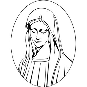 the virgin mary is shown in black and white