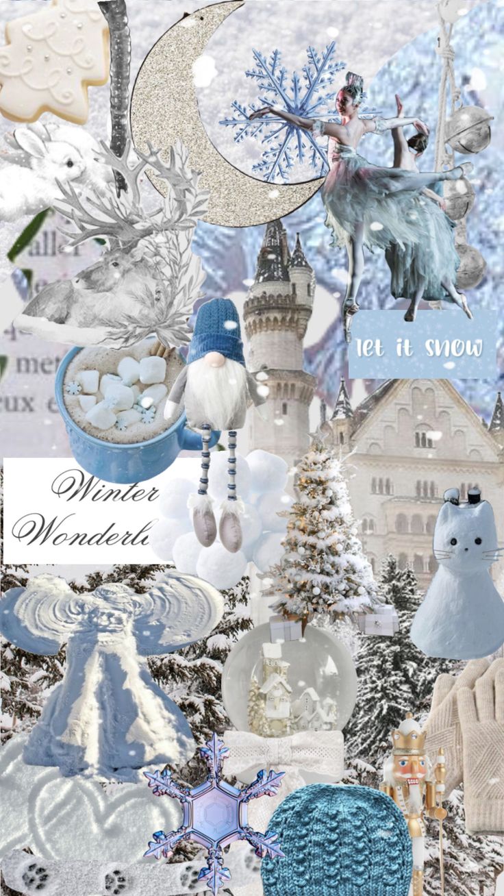 a collage of snow themed items and decorations