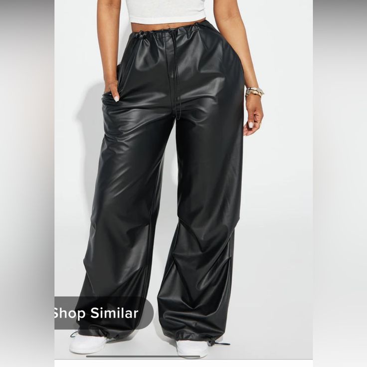 I Purchased The Wrong Size On Accident Brand New! Chic Black Bottoms For Streetwear, Casual Faux Leather Pants For Streetwear, Casual Wide Leg Leather Pants, Casual Leather Pants With Pockets, Black Faux Leather Pants With Pockets, Casual Leather Pants For Spring Streetwear, Faux Leather Wide Leg Bottoms For Streetwear, Wide Leg Faux Leather Bottoms For Streetwear, Trendy Black Wide Leg Leather Pants