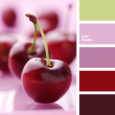 some red cherries are sitting on a plate with color swatches in the background