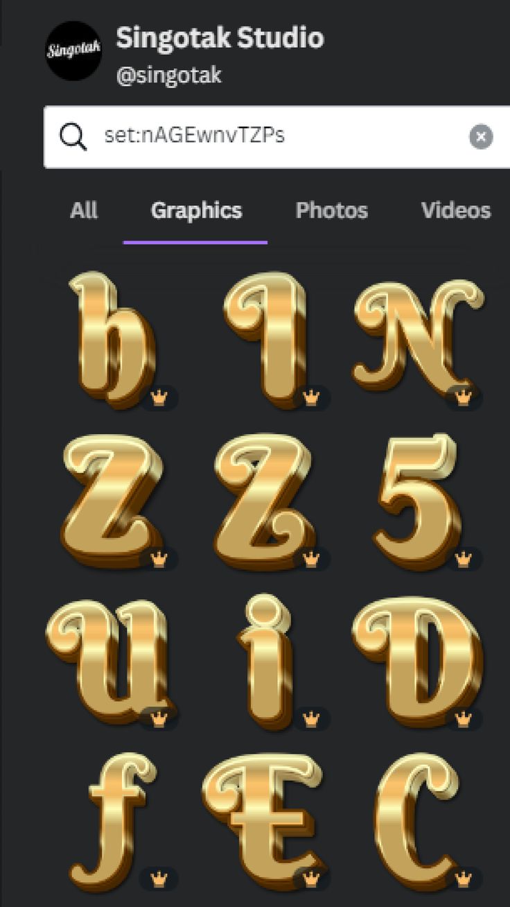 the golden alphabet and numbers are displayed in this screenshoter's screen shot